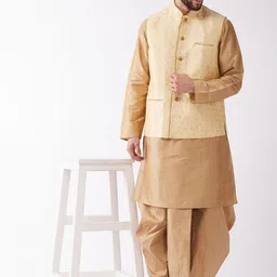 VASTRAMAY Mandarin Collar Kurta With Dhoti Pants & Nehru Jacket-image-30