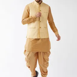 VASTRAMAY Mandarin Collar Zari Kurta with Dhoti Pants & Nehru Jacket-picture-56