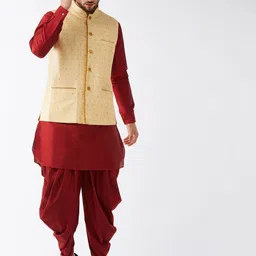 VASTRAMAY Mandarin Collar Zari Kurta with Dhoti Pants & Nehru Jacket-picture-46