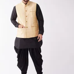 VASTRAMAY Mandarin Collar Kurta with Dhoti Pants & Woven Design Nehru Jacket-image-83