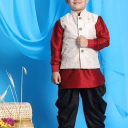 VASTRAMAY Boys Maroon Solid Kurti with Dhoti Pants & Nehru Jackets-picture-22