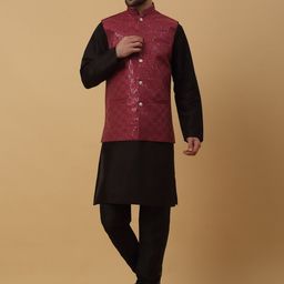 KRAFT INDIA Mandarin Collar Long Sleeves Regular Kurta With Churidar & Nehru Jacket-image-80
