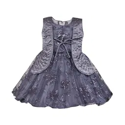 Wish Karo Girls Grey Embellished Fit & Flare Net Dress-image-50