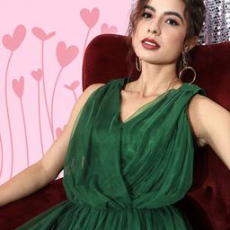 plusS Women Gorgeous Green Solid Net Dress-picture-11