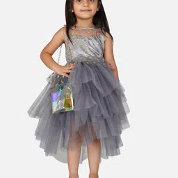 Toy Balloon Girls kids Grey & Gold-Toned Embellished Net Dress-52