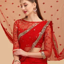 Sangria Red Embellished Net Saree-picture-12