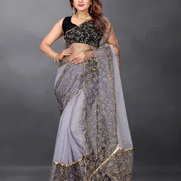 BARKIYA CREATION Embellished Sequinned Net Saree-picture-1