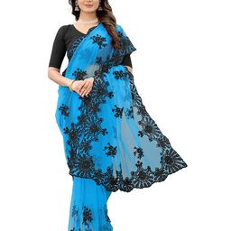 BARKIYA CREATION Floral Embroidered Beads and Stones Net Saree-image-30