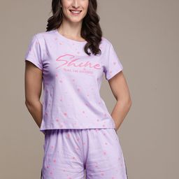 beebelle Women Lavender Conversational Printed Pure Cotton Night suit-image-1
