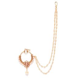 JEWELS GEHNA Gold-Plated CZ Stone-Studded Pearl Beaded Nose-ring with chain-image-35