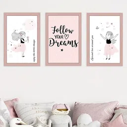 Art Street Kids Pink & White 3 Pieces Princess Follow My Dream Colorful Nursery Wall Art-13