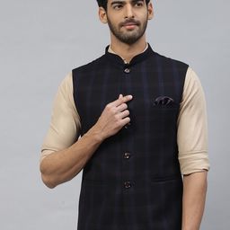 ESSAS club Men Checked Nehru Jacket with Pocket Square-6