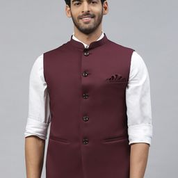 ESSAS club Men Solid Nehru Jacket with Pocket Square-57