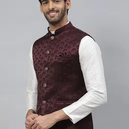 ESSAS club Men Floral Thread Work Nehru Jacket with Pocket Square-15