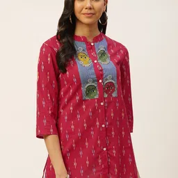 FABRIC FITOOR Women Red & Blue Regular Fit Printed Pure Cotton Casual Shirt-picture-8
