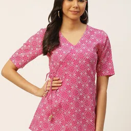 FABRIC FITOOR Pink & White Printed Pure Cotton Wrap Top-picture-21