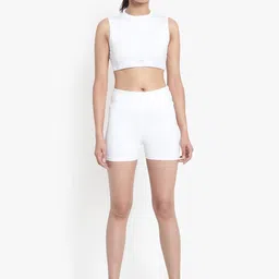 Wearjukebox Women White Sports Crop Top with Shorts-picture-56