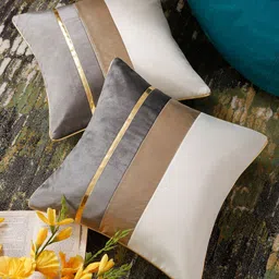 HOSTA HOMES White & Gold-Toned 2 Pieces Colourblocked Square Cushion Covers-image-71