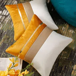 HOSTA HOMES White & Orange 2 Pieces Colourblocked Square Cushion Covers-image-72