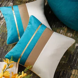 HOSTA HOMES White & Blue 2 Pieces Colourblocked Square Cushion Covers-image-73