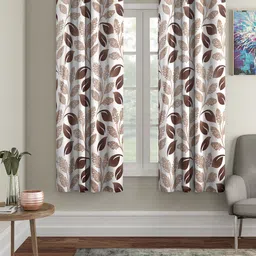 Cortina Beige & Brown 2 Pcs Floral Window Curtains-4