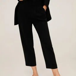MANGO Women Black Regular Fit Solid Cropped Trousers-image-98
