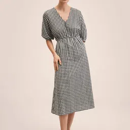 MANGO White & Black Checked Cotton A-Line Midi Dress-picture-36