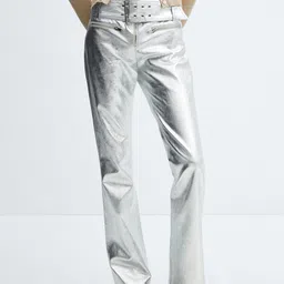 MANGO Women Regular Fit Metallic Trousers-image-56