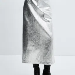 MANGO Metallic Midi Skirt With Slit-image-87