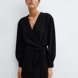 MANGO Puff Sleeves Bow Detail Mini Wrap Dress-image-31
