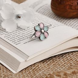 VENI Oxidised Silver-Plated Pink Chakra Finger Ring-image-3