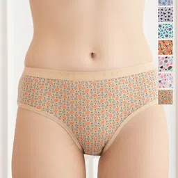 Lux Cozi Pack Of 8 Women Floral Printed Pure Cotton Hipster Briefs-COZIHER_702_PTY_8PC-image-63