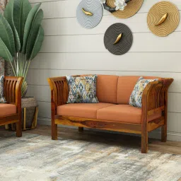 woodenmood Haveli 2 Seater Wooden Sofa (Orange Colour, Honey Finish)-picture-37