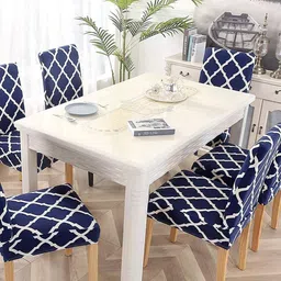Dakshya Industries Blue & White 6 Pieces Printed Elastic Chair Covers-image-18