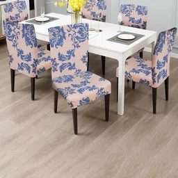 Dakshya Industries Beige & Blue 6-Pieces Printed Chair Covers-image-35