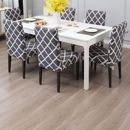 Dakshya Industries Grey & White 6 Pieces Checked Chair Covers-image-5