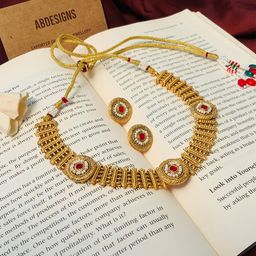 ABDESIGNS Gold-Plated Antique Matt Finish Jewellery Set-37