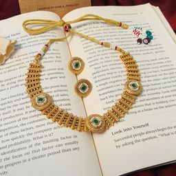 ABDESIGNS Gold-Plated Stone Studded & Beaded Antique Necklace And Earrings-5