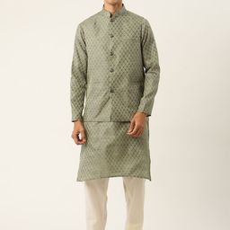 SOJANYA Men Green Ethnic Motifs Kurta Set With Nehru Jacket-52