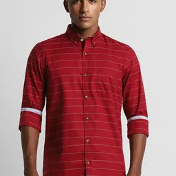 Peter England Casuals Slim Fit Horizontal Stripes Button-Down Collar Cotton Casual Shirt-image-48