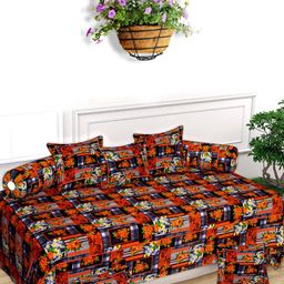 Kuber Industries Black & Green Floral 8-Pcs Cotton Bedsheet With Bolster & Cushion Covers-49