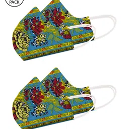 Voylla Unisex Green & Blue Printed 4 Pcs 2 Ply High Nose Reusable Outdoor Fabric Masks-6