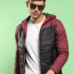 Campus Sutra Micro Checked Windcheater Hooded Padded Jacket-image-63