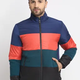HOUSE OF VEDAS Men Multicoloured Colourblocked Windcheater Outdoor Padded Jacket with Patchwork-image-27
