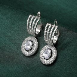 ZENEME American Diamond studded Oval Drop Earrings-44