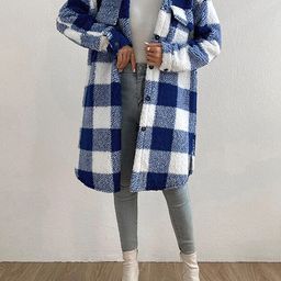 StyleCast Blue Checked Spread Collar Overcoat-picture-23