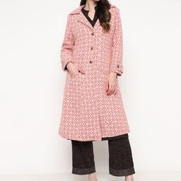 Be Indi Ethnic Motifs Self Design Notched Lapel Collar Acrylic Longline Overcoat-24