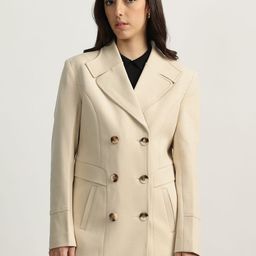 ELLE Notched Lapel Collar Full Sleeves Double-Breasted Overcoat-picture-4