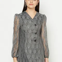 Owncraft Women Grey Self Design Lace Overcoat-image-29