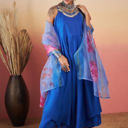 InWeave Sleeveless A-Line Kurta with Palazzos & Dupatta-image-4